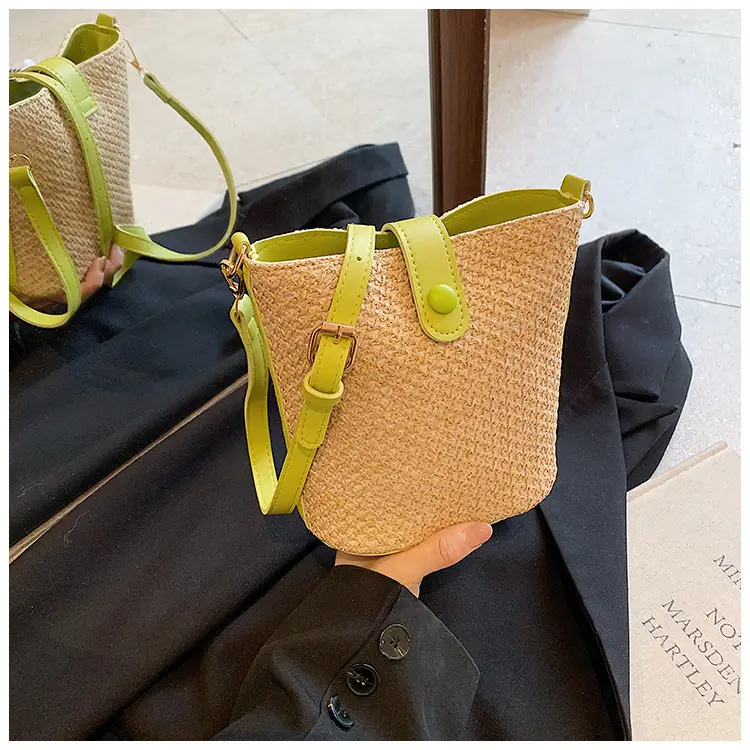 New Summer Woven Bucket Bag Large Capacity Beige — feature 21