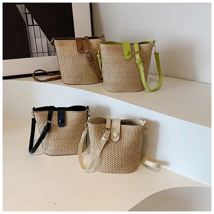 New Summer Woven Bucket Bag Large Capacity Beige — feature 23