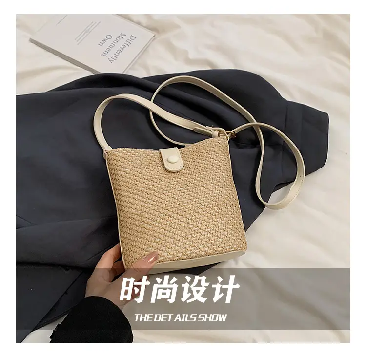 New Summer Woven Bucket Bag Large Capacity Beige — feature 4