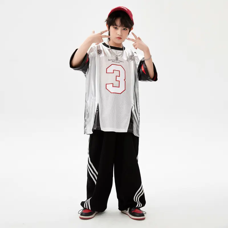 Hip-Hop Boys Suit White Black Red 3 Number - Image 10