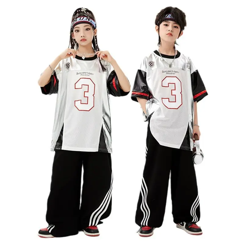 Hip-Hop Boys Suit White Black Red 3 Number - Image 13