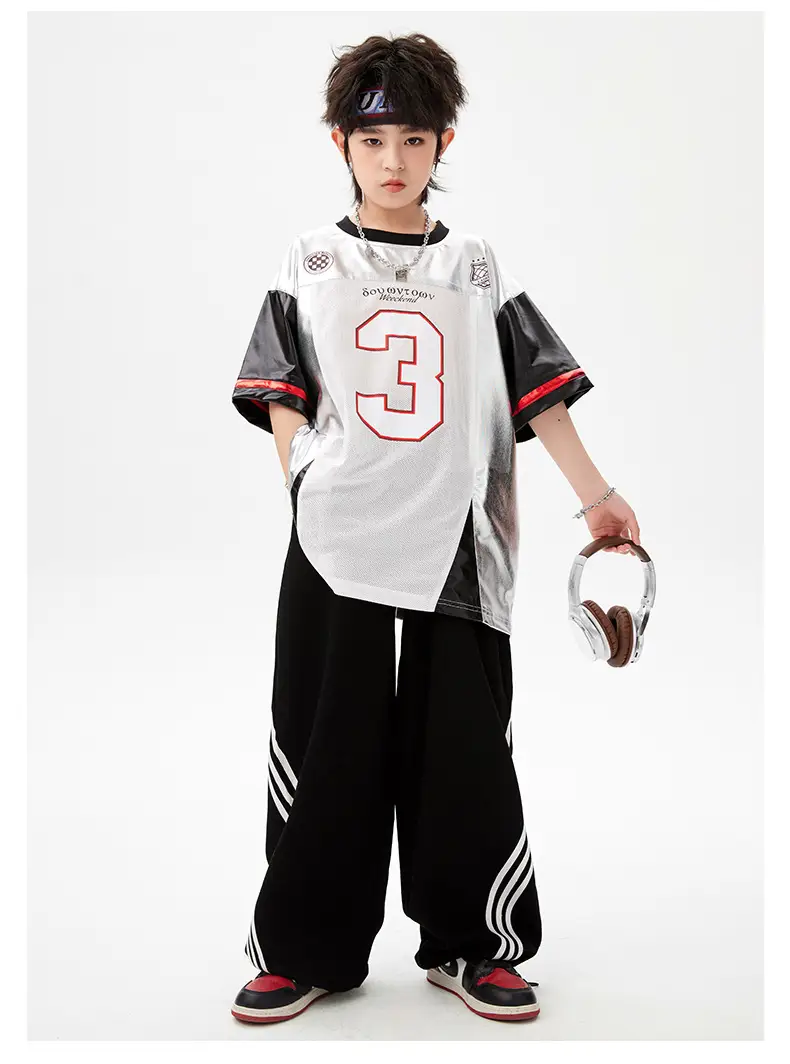 Hip-Hop Boys Suit White Black Red 3 Number — feature 11