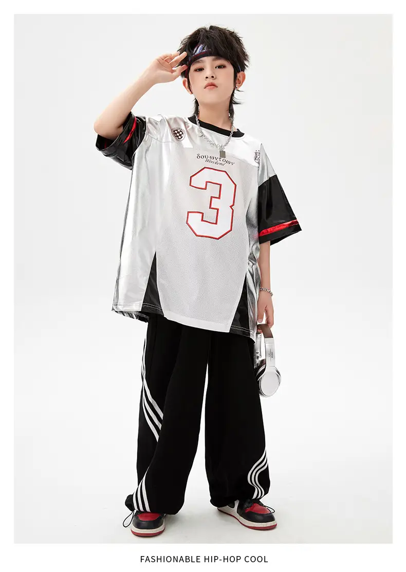 Hip-Hop Boys Suit White Black Red 3 Number — feature 12