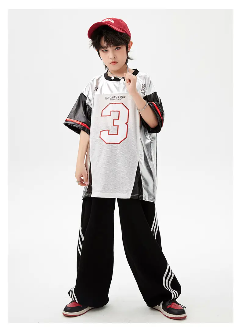 Hip-Hop Boys Suit White Black Red 3 Number — feature 14