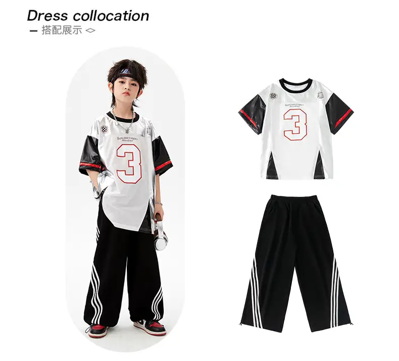 Hip-Hop Boys Suit White Black Red 3 Number — feature 3