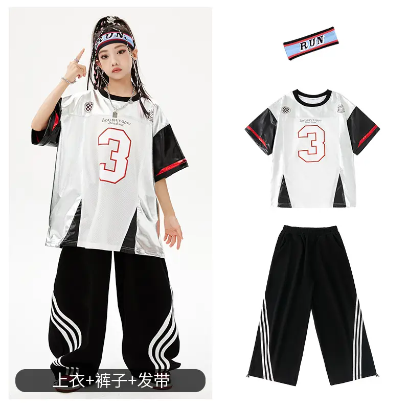 Hip-Hop Boys Suit White Black Red 3 Number - Image 2