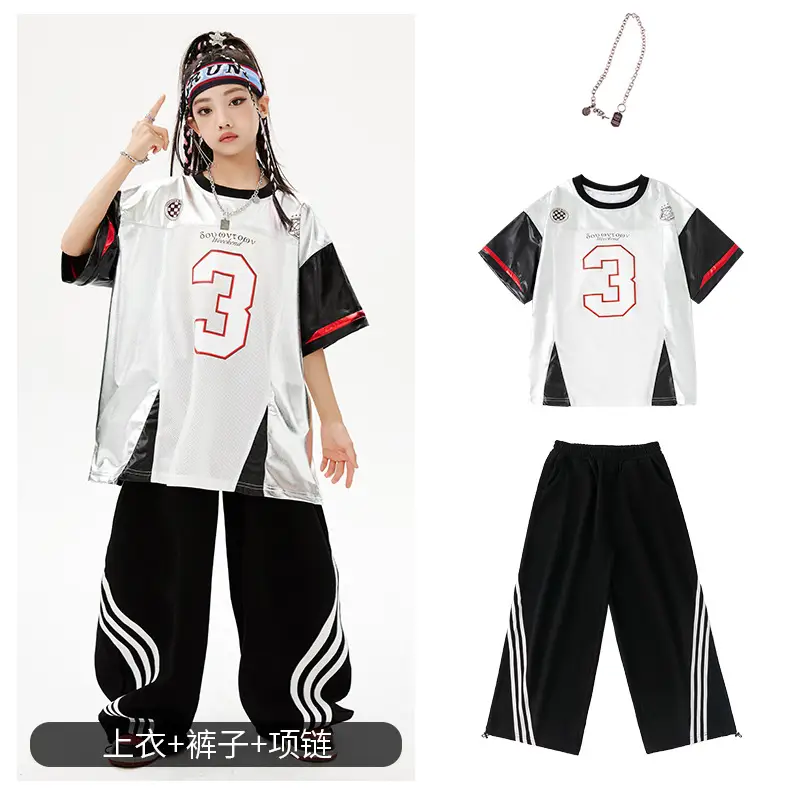 Hip-Hop Boys Suit White Black Red 3 Number - Image 3