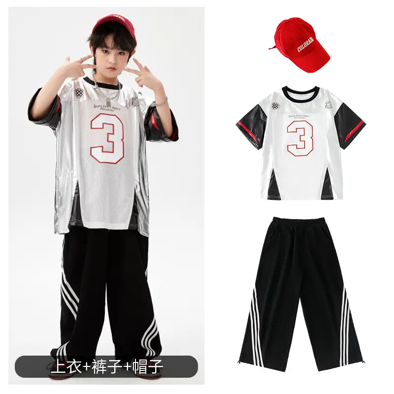 Hip-Hop Boys Suit White Black Red 3 Number - Image 4