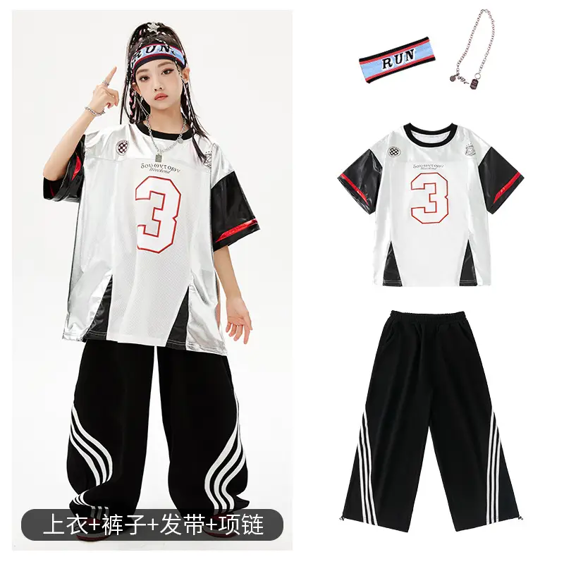 Hip-Hop Boys Suit White Black Red 3 Number - Image 5