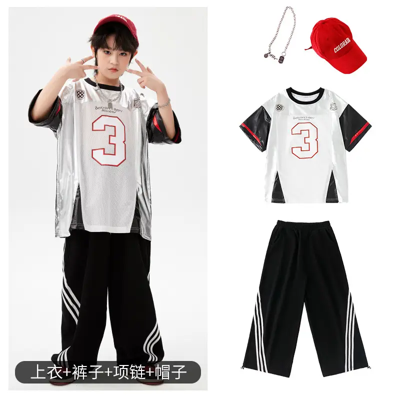 Hip-Hop Boys Suit White Black Red 3 Number - Image 6