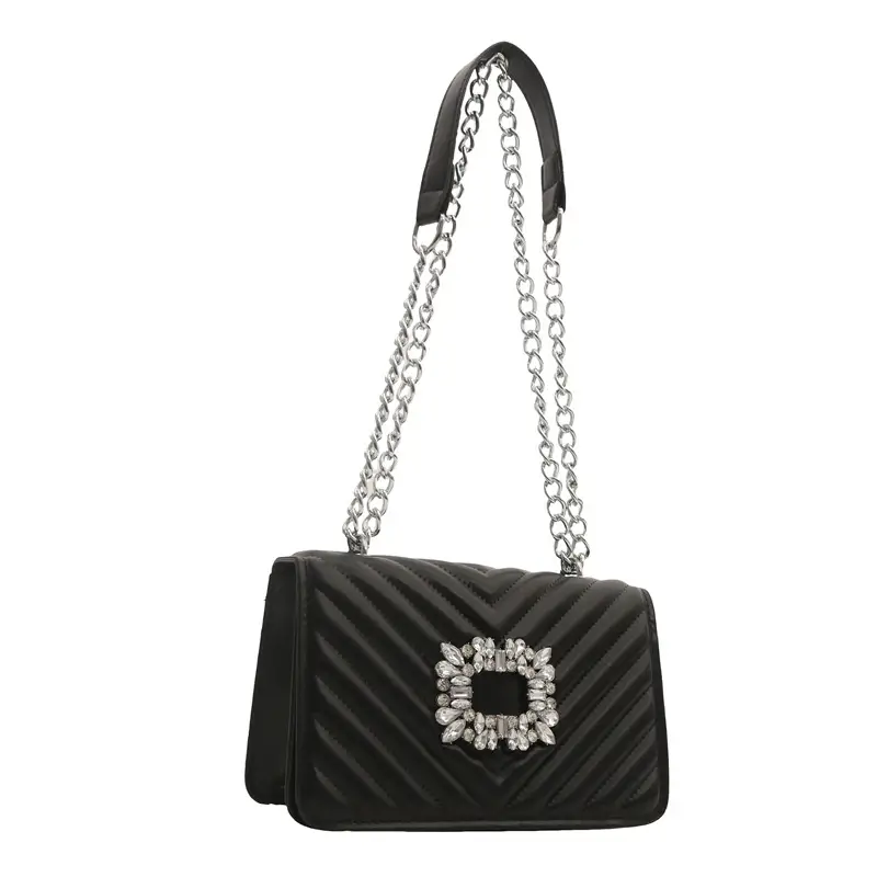 Elegant Black Chain Crossbody Bag with Square Design - Image 10