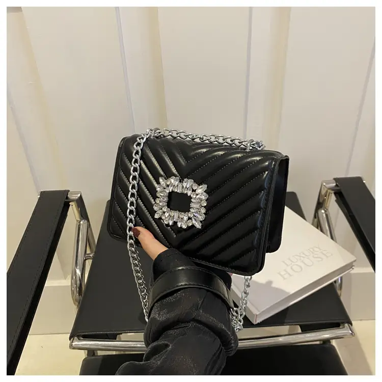 Elegant Black Chain Crossbody Bag with Square Design — feature 21