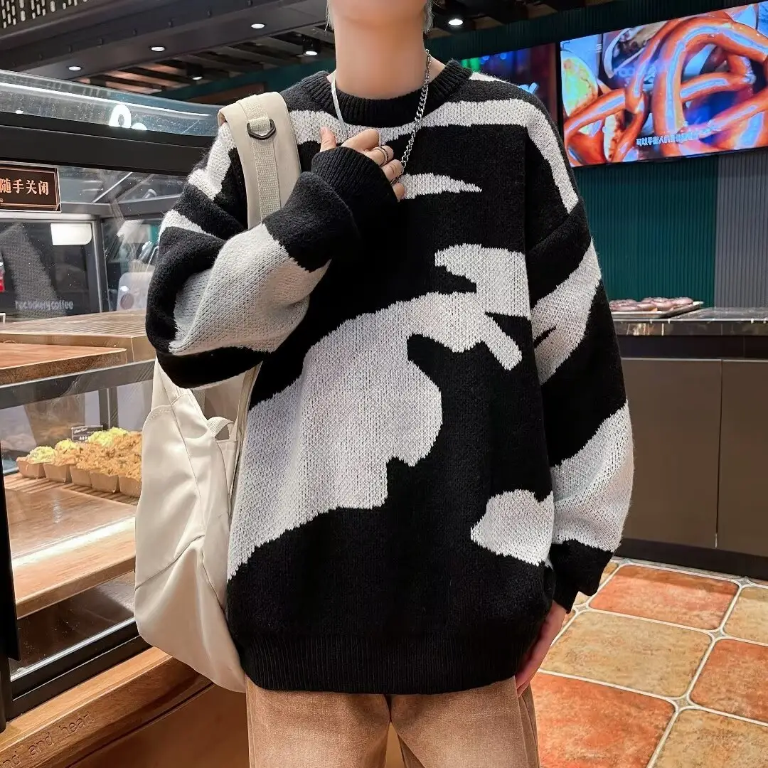 Men's Black & White Knit Sweater Lazy Wind — feature 10