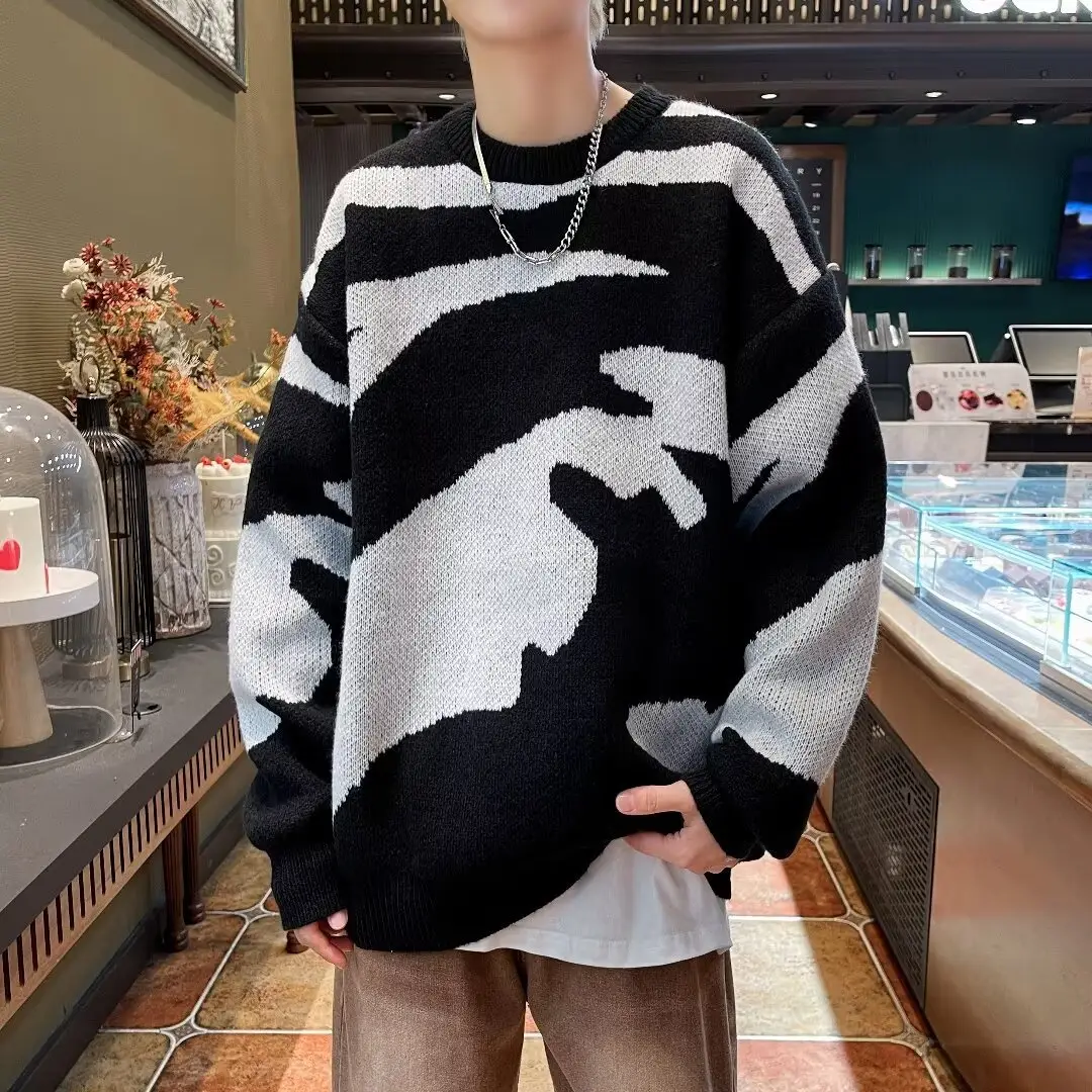Men's Black & White Knit Sweater Lazy Wind — feature 4