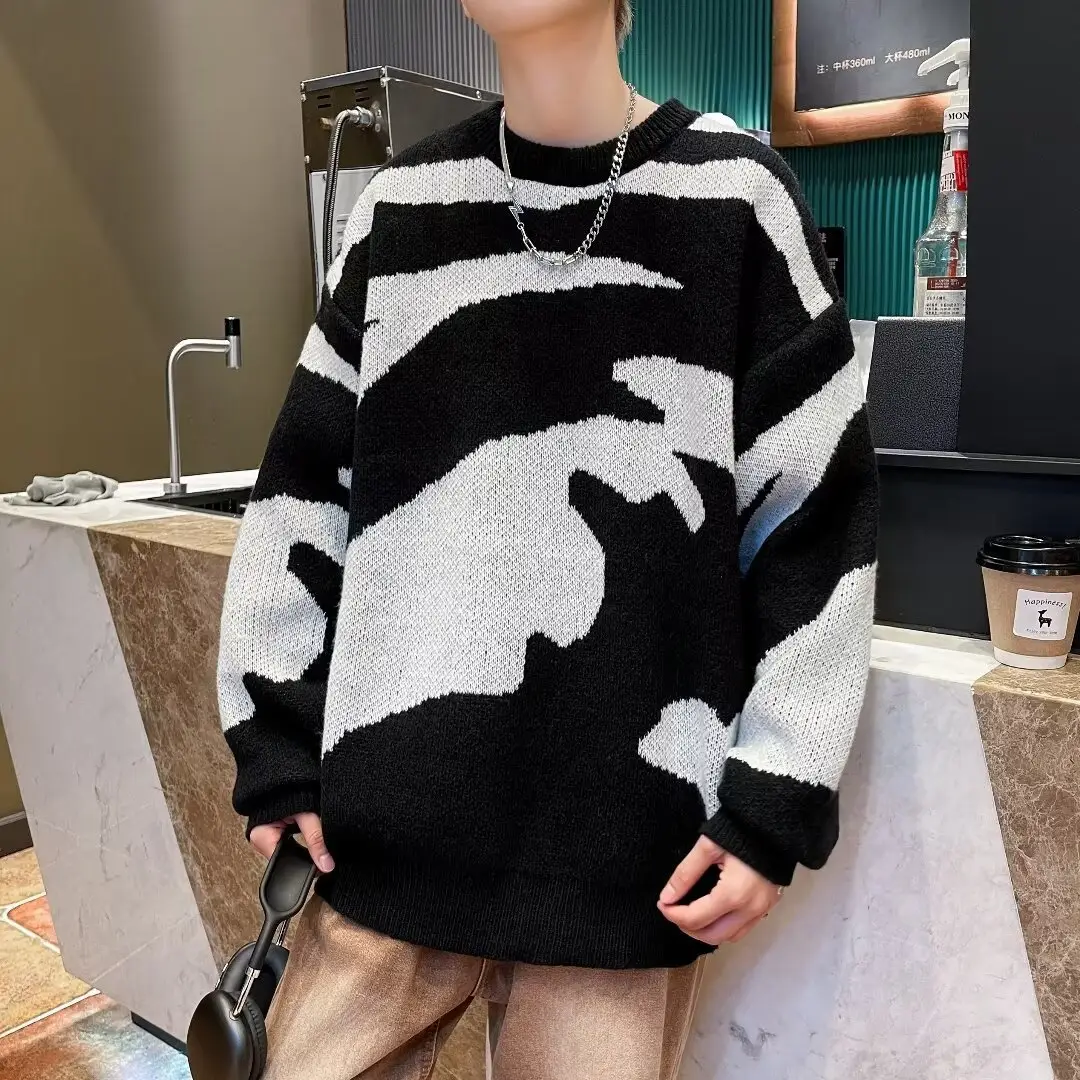 Men's Black & White Knit Sweater Lazy Wind — feature 7