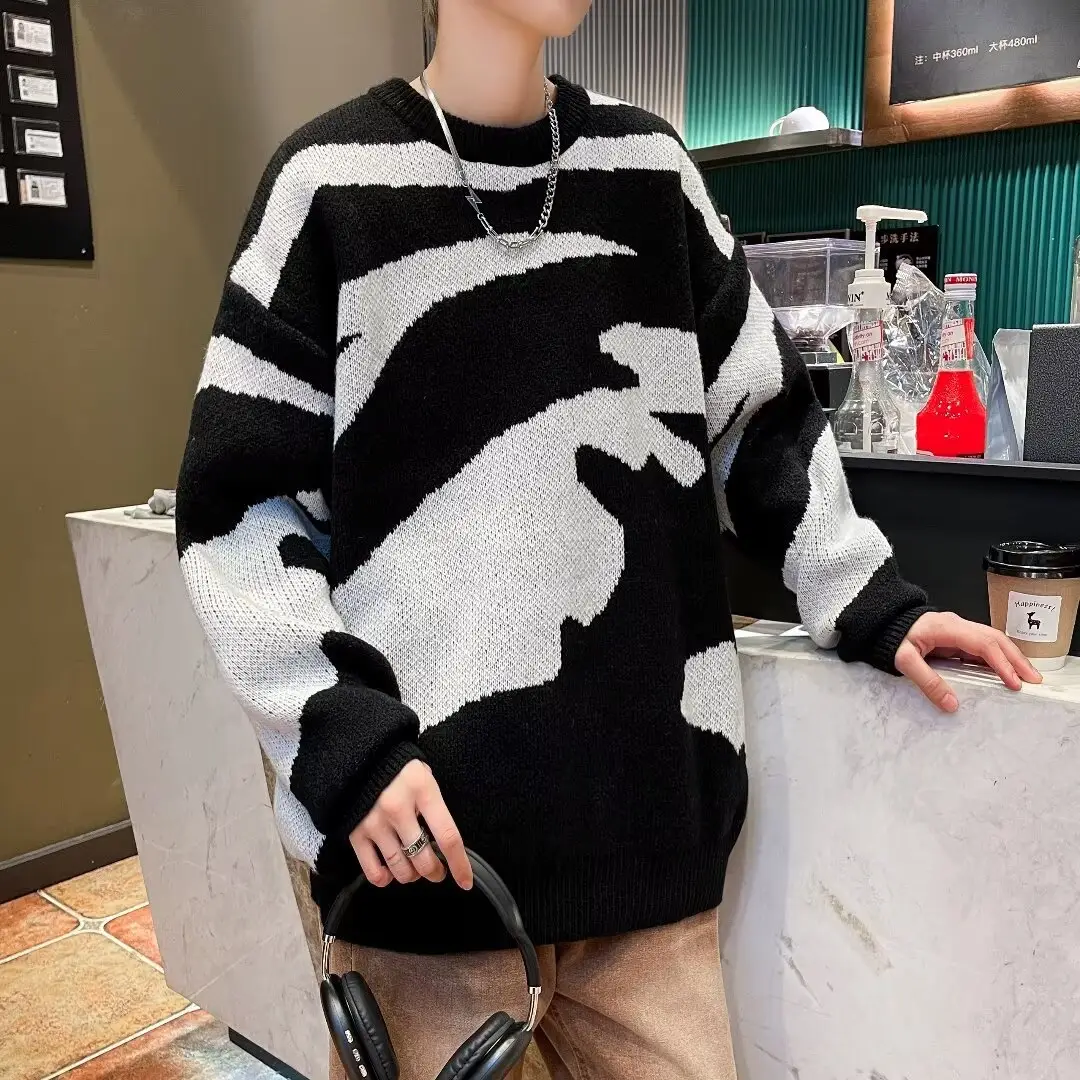 Men's Black & White Knit Sweater Lazy Wind — feature 8
