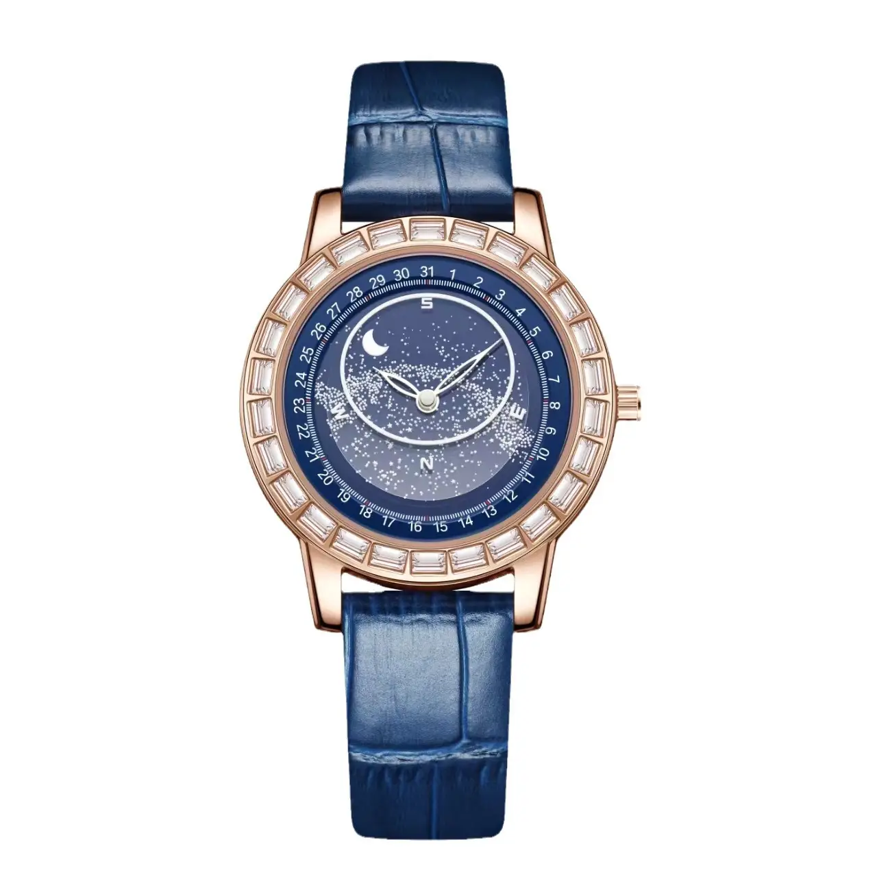 Luminous Blue Dial Waterproof Mechanical Watch with Red Leather Strap - Image 7