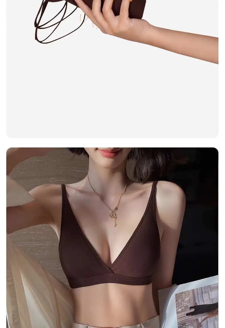 No Rings Underwear Women's Thin Comfortable Skin-Friendly Non-Marking French Style Sexy Deep V-Style Small Chest Flat Chest Triangle Cup Bra — feature 13