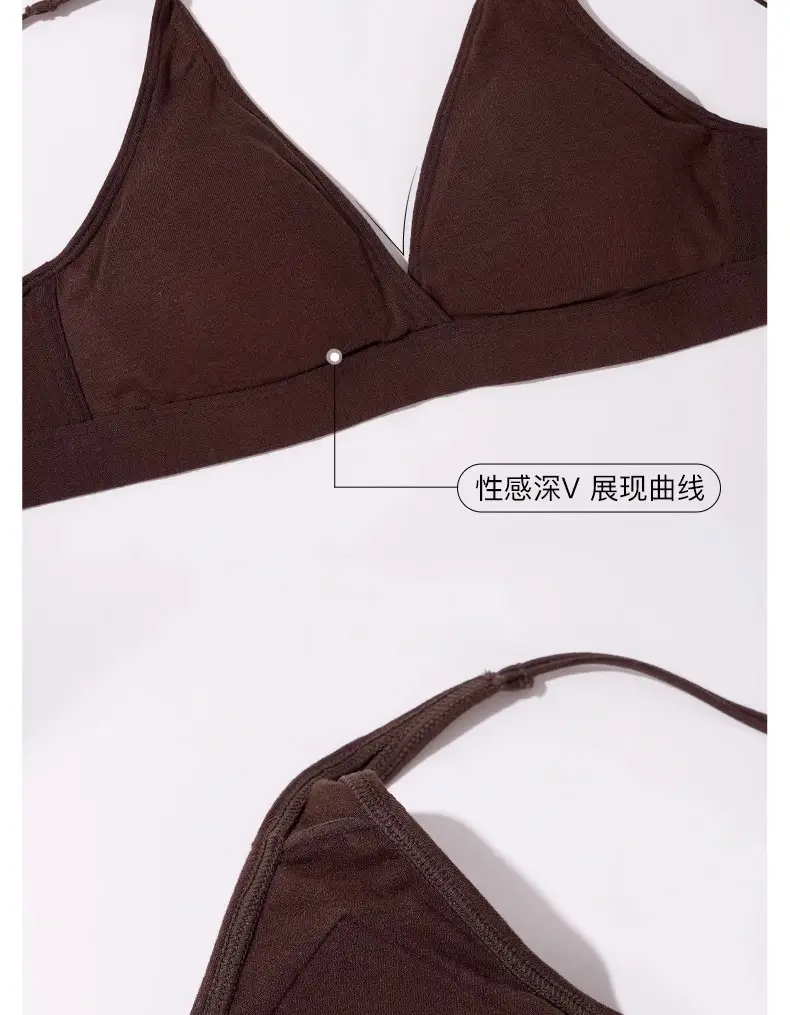 No Rings Underwear Women's Thin Comfortable Skin-Friendly Non-Marking French Style Sexy Deep V-Style Small Chest Flat Chest Triangle Cup Bra — feature 15