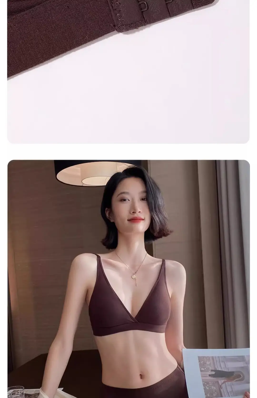 No Rings Underwear Women's Thin Comfortable Skin-Friendly Non-Marking French Style Sexy Deep V-Style Small Chest Flat Chest Triangle Cup Bra — feature 20