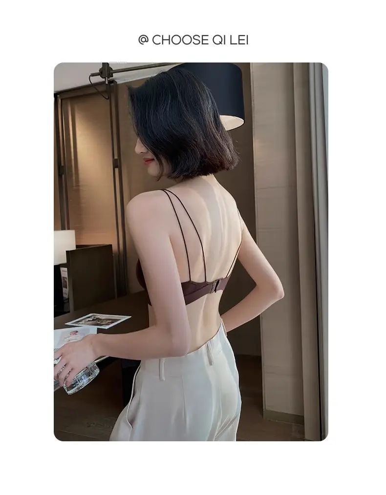 No Rings Underwear Women's Thin Comfortable Skin-Friendly Non-Marking French Style Sexy Deep V-Style Small Chest Flat Chest Triangle Cup Bra — feature 26