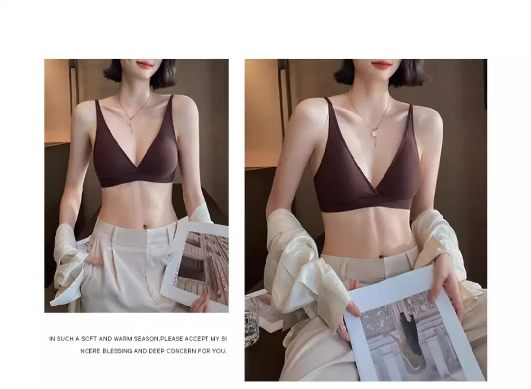 No Rings Underwear Women's Thin Comfortable Skin-Friendly Non-Marking French Style Sexy Deep V-Style Small Chest Flat Chest Triangle Cup Bra — feature 28