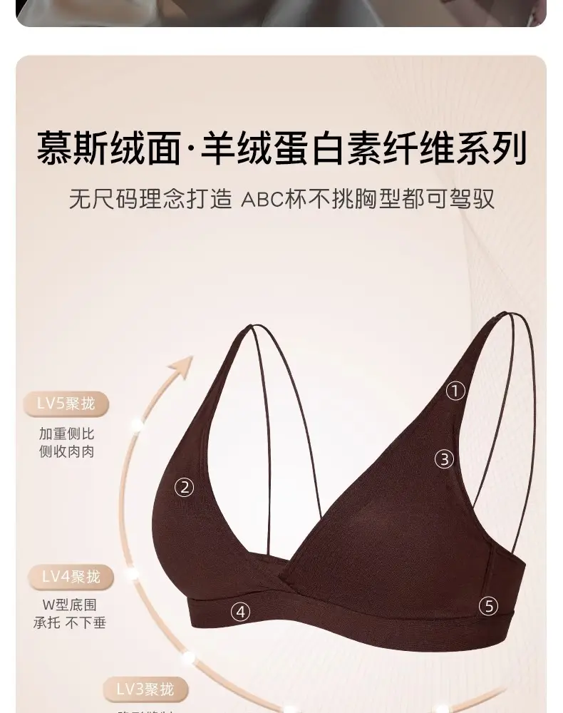 No Rings Underwear Women's Thin Comfortable Skin-Friendly Non-Marking French Style Sexy Deep V-Style Small Chest Flat Chest Triangle Cup Bra — feature 3