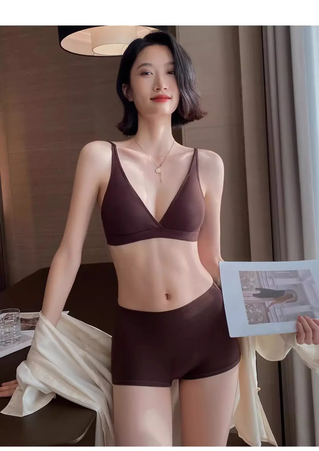 No Rings Underwear Women's Thin Comfortable Skin-Friendly Non-Marking French Style Sexy Deep V-Style Small Chest Flat Chest Triangle Cup Bra — feature 31