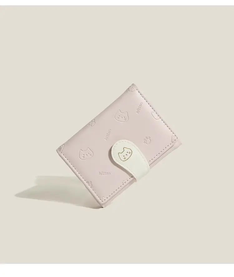 [Cat Tail] Korean version of cute ladies card bag fashion buckle with PU short three fold wallet — feature 2