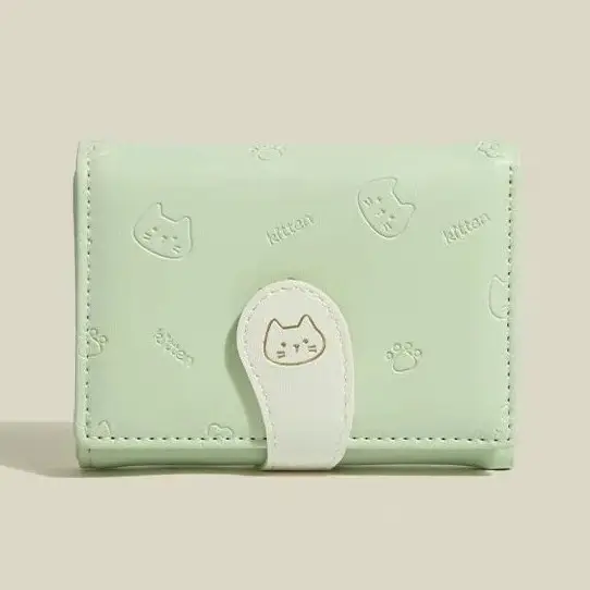 [Cat Tail] Korean version of cute ladies card bag fashion buckle with PU short three fold wallet