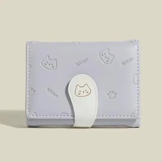 [Cat Tail] Korean version of cute ladies card bag fashion buckle with PU short three fold wallet