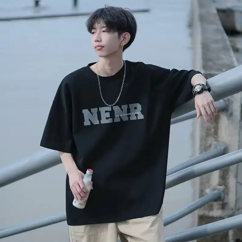 Men's 2024 Summer T-Shirt White Letter Print - Image 9