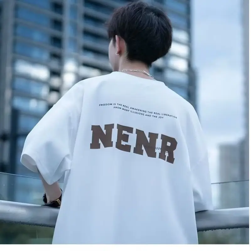 Men's 2024 Summer T-Shirt White Letter Print - Image 11