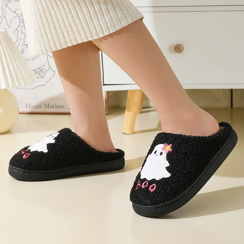 New Halloween Cute Cartoon Ghost Warm Winter Cotton Slippers for Men and Women Couple Home Indoor Cotton Slippers