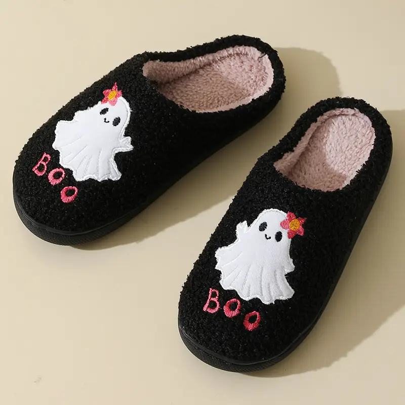 New Halloween Cute Cartoon Ghost Warm Winter Cotton Slippers for Men and Women Couple Home Indoor Cotton Slippers