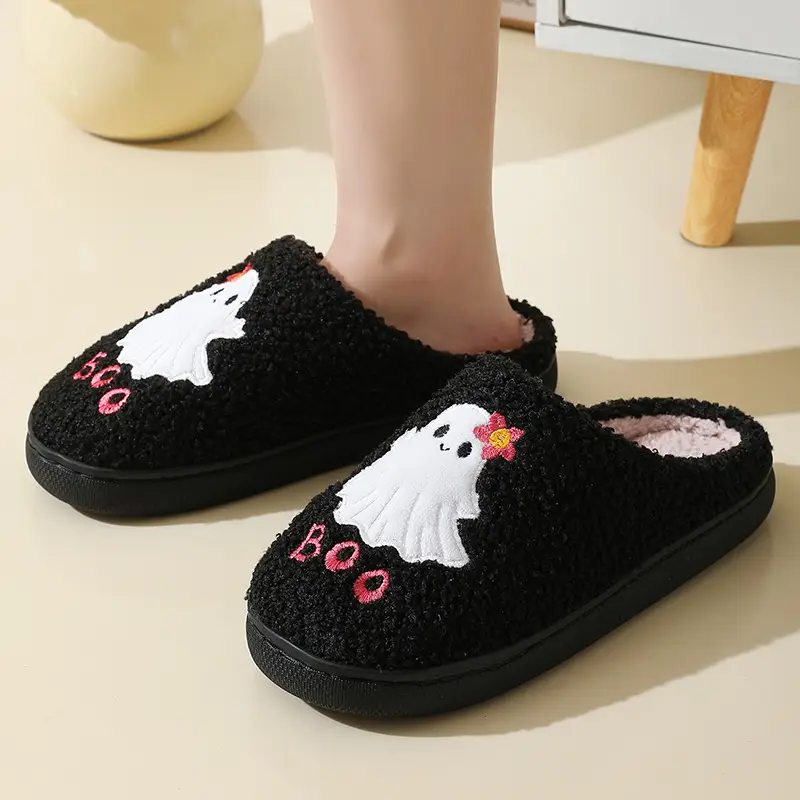 New Halloween Cute Cartoon Ghost Warm Winter Cotton Slippers for Men and Women Couple Home Indoor Cotton Slippers