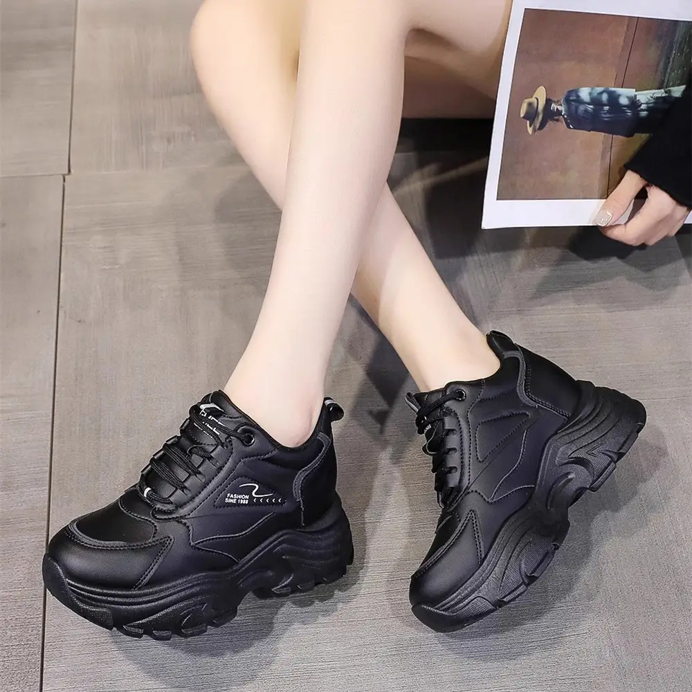 Women's Shoes Foreign Trade Height-Increasing White Shoes for Women Summer Breathable Casual Mesh Sports Shoes Thick-Soled Sports Shoes for Women