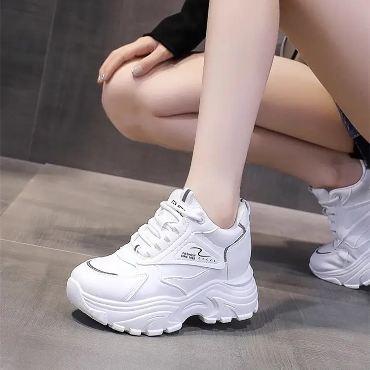 Women's Shoes Foreign Trade Height-Increasing White Shoes for Women Summer Breathable Casual Mesh Sports Shoes Thick-Soled Sports Shoes for Women