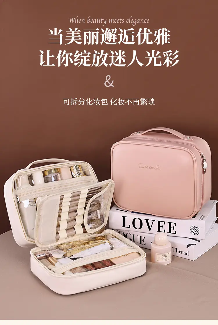 Three-in-One Portable Makeup Bag with Brush & Storage — feature 1