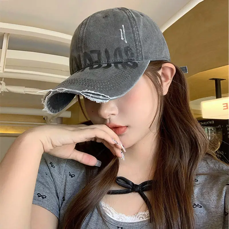 Vintage Washed Hole Baseball Cap for Women Summer Sunshade - Image 7