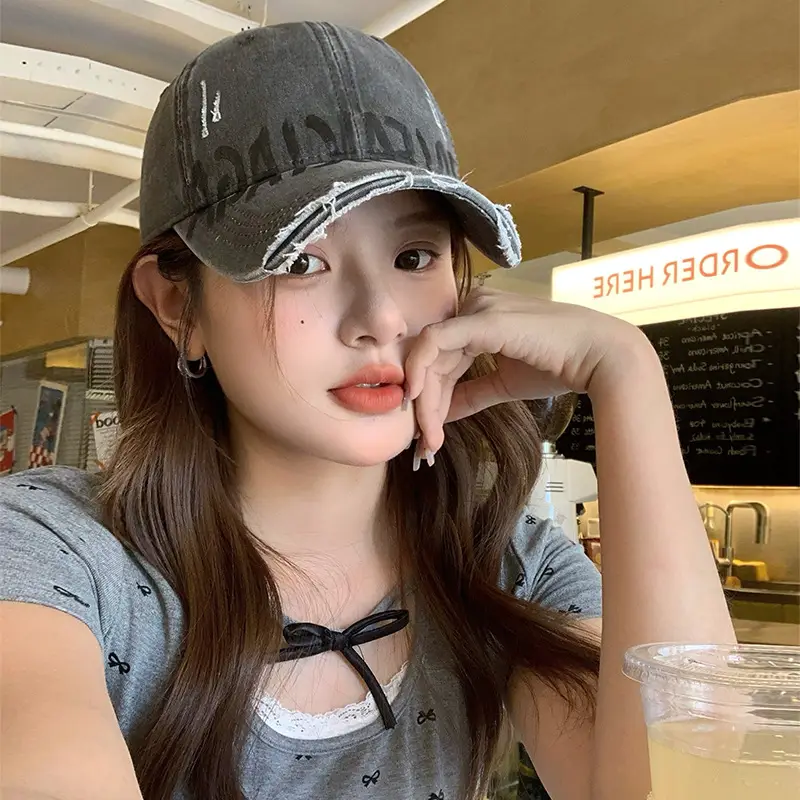 Vintage Washed Hole Baseball Cap for Women Summer Sunshade - Image 8
