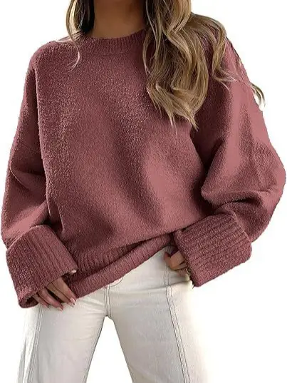Women's Striped Round Neck Sweater White Black Loose Fit
