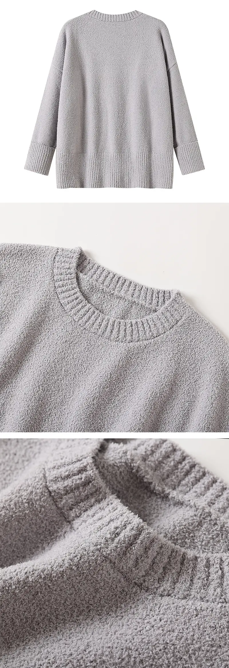 Women's Striped Round Neck Sweater White Black Loose Fit — feature 2