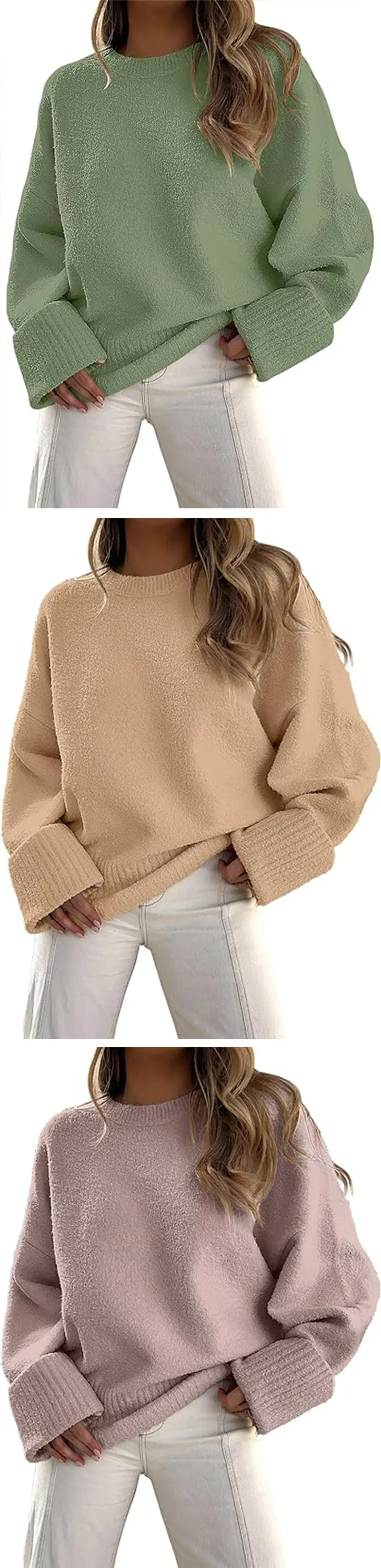 Women's Striped Round Neck Sweater White Black Loose Fit — feature 6