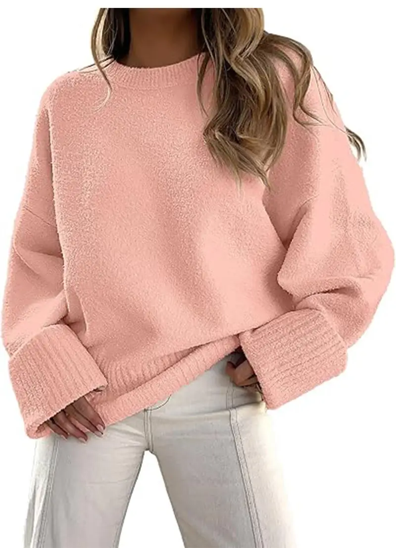 Women's Striped Round Neck Sweater White Black Loose Fit — feature 9