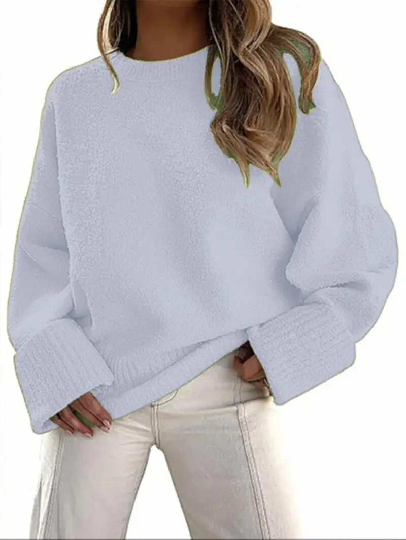 Women's Striped Round Neck Sweater White Black Loose Fit