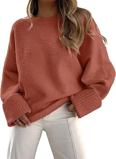 Women's Striped Round Neck Sweater White Black Loose Fit