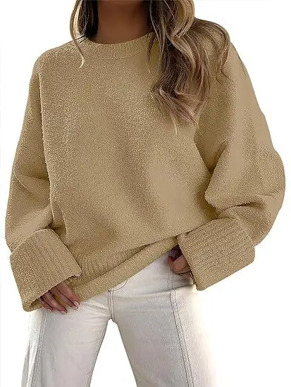 Women's Striped Round Neck Sweater White Black Loose Fit