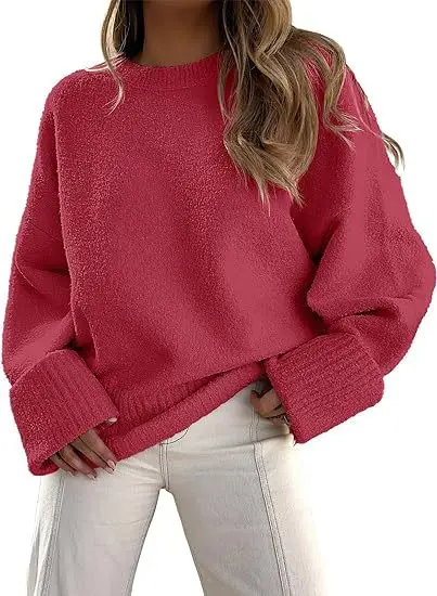 Women's Striped Round Neck Sweater White Black Loose Fit