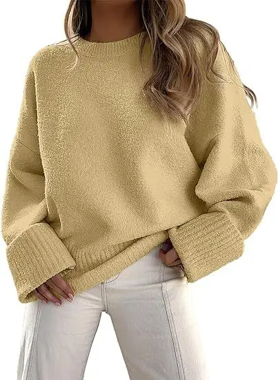 Women's Striped Round Neck Sweater White Black Loose Fit